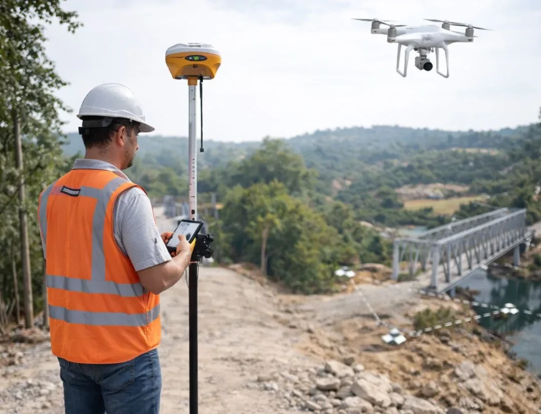 Relevé topographique avec station RTK et drone.